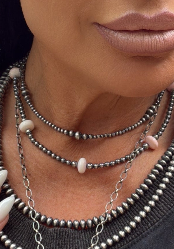15 Inch Pink Conch Saucer Necklace and Sterling Silver Pearls