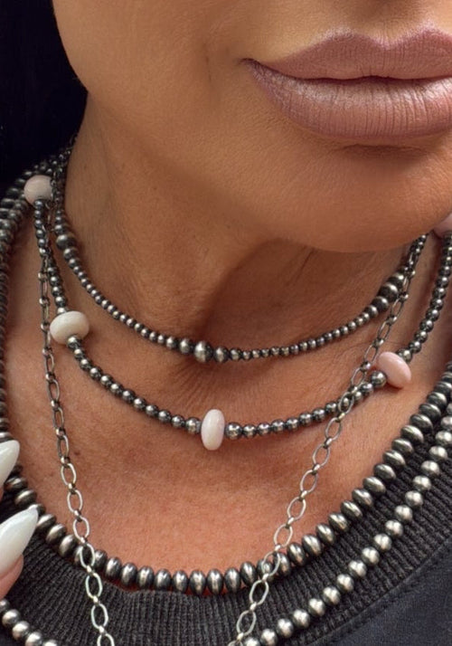 15 Inch Pink Conch Saucer Necklace and Sterling Silver Pearls