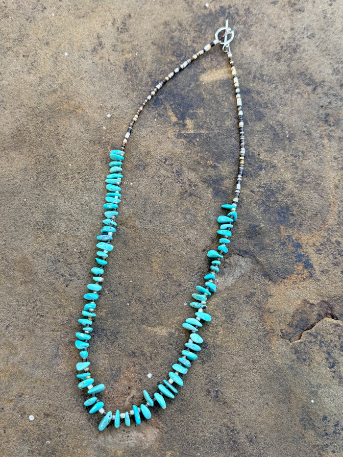 22 inch Long Real Turquoise and Shell Teardrop Shape Blue Side