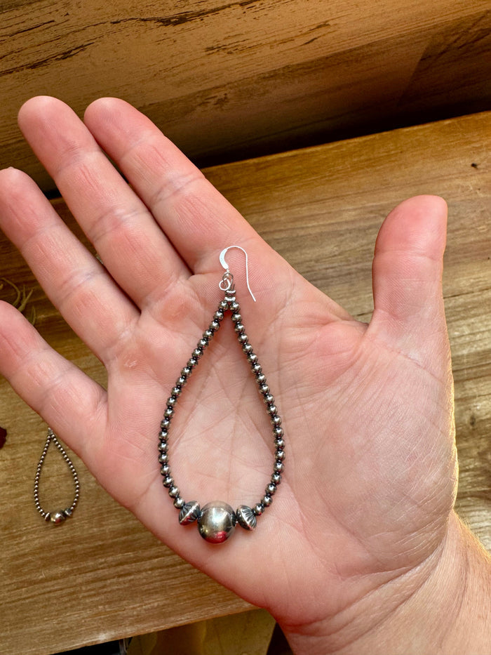 3mm Sterling Silver Pearls Teardrop Earrings with 10mm center bead