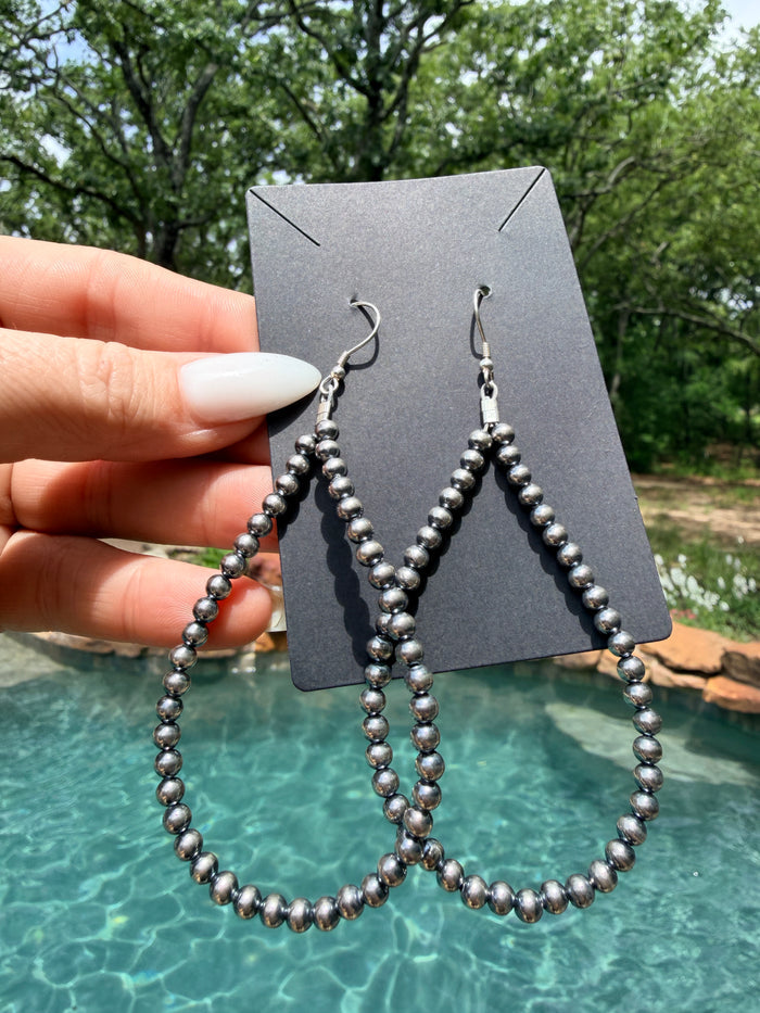 4" 4mm Sterling Silver Pearl Loop Earrings