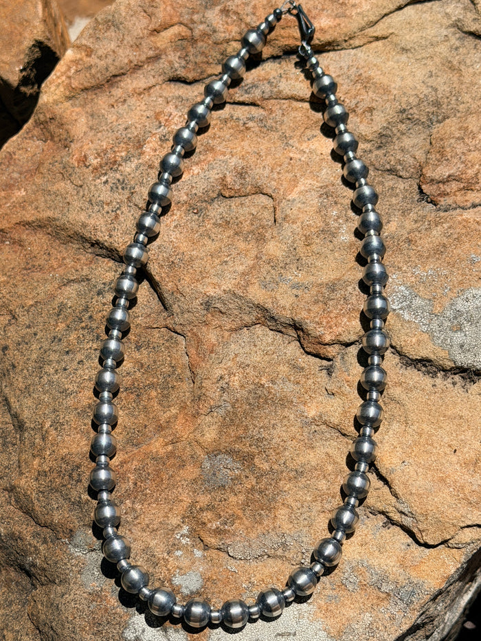 4mm and 8mm Sterling Silver Pearl Hand Strung Beaded Necklace 18”