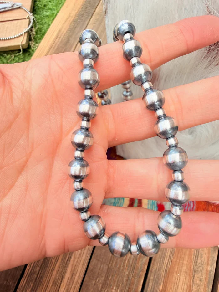 4mm and 8mm Sterling Silver Pearl Hand Strung Beaded Necklace 18”
