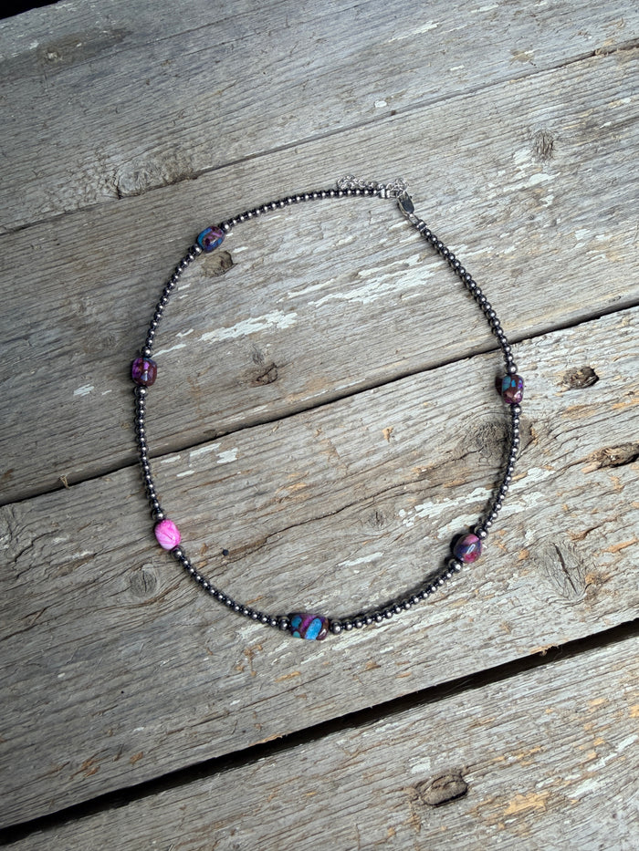 5 Cotton Candy Turquoise Necklace and Sterling Silver Pearls
