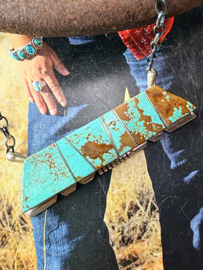 #8 Turquoise Inlaid Bar 16" Necklace by Brandon Etsitty, Navajo
