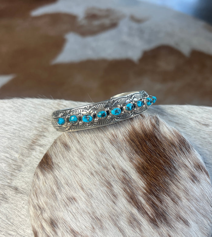 9 Stone Turquoise Hand Stamped Cuff