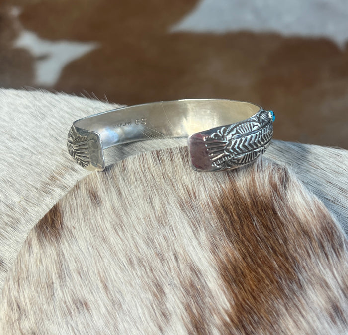 9 Stone Turquoise Hand Stamped Cuff