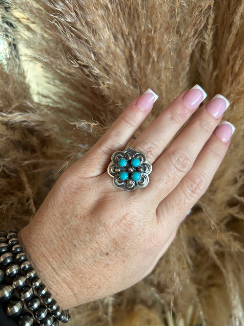 Adjustable Native American Flower Ring by T Yazzie