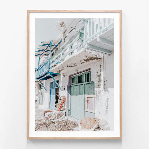 Aegean Life wall art print in oak frame