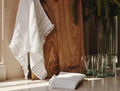 Alder Organic Hand Towel, Set of 2 | Alpine White w/Pacific Blue