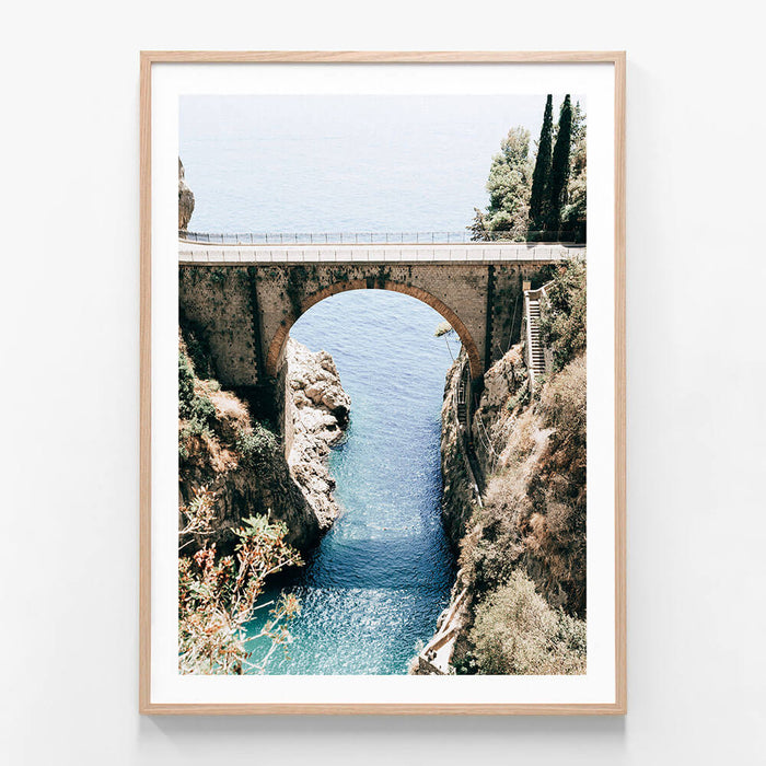 Amalfi Bridge wall art print in oak frame