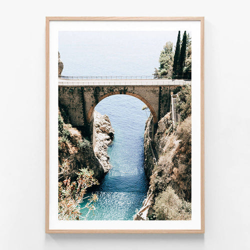 Amalfi Bridge wall art print in oak frame