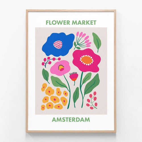 Amsterdam Flower Market oak framed print