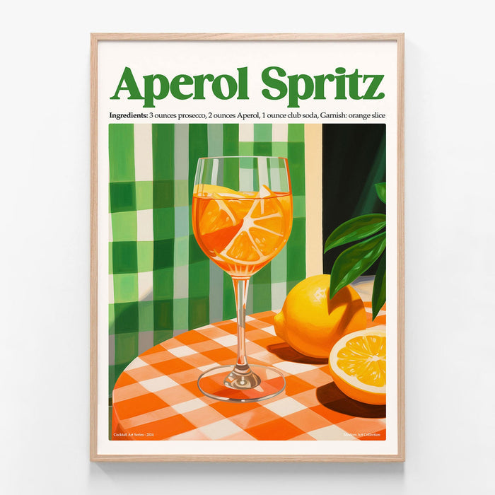 Aperol Spritz Glass oak framed print