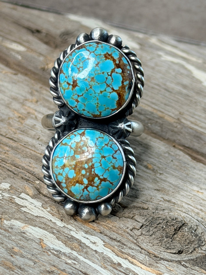 Authentic Adjustable Native America Navajo Sterling Silver Turquoise Ring By Eugene Belone