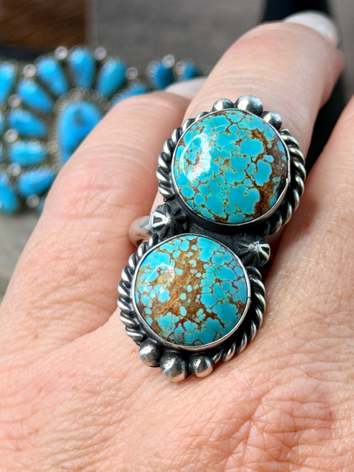 Authentic Adjustable Native America Navajo Sterling Silver Turquoise Ring By Eugene Belone