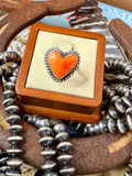 Authentic Adjustable Native Made Orange Spiny Oyster Heart Ring By C. Belone