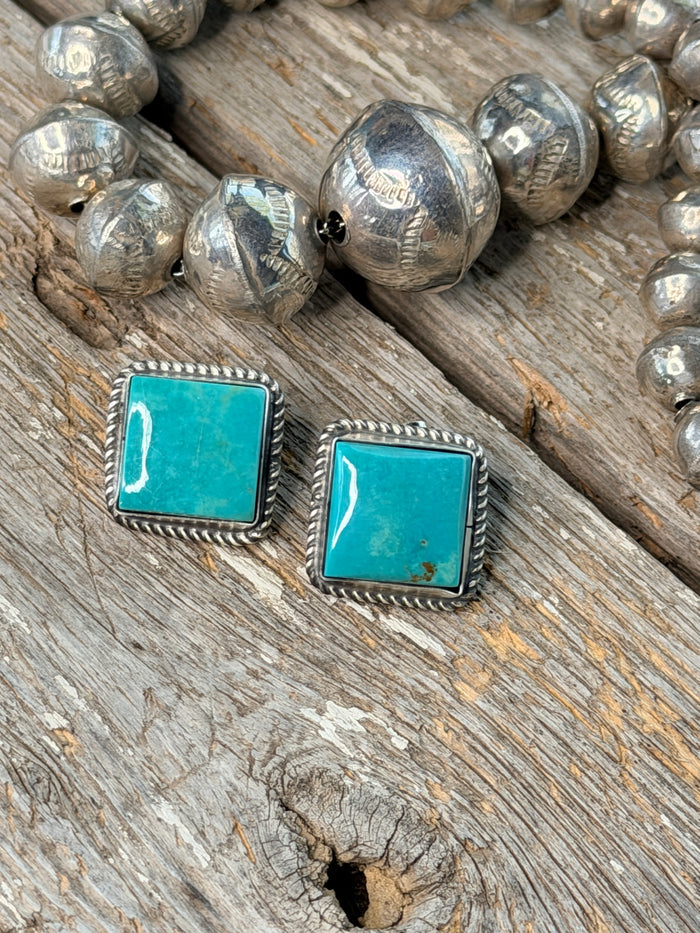 Authentic Donovan Nez Navajo Sterling Kingman Stud Earrings