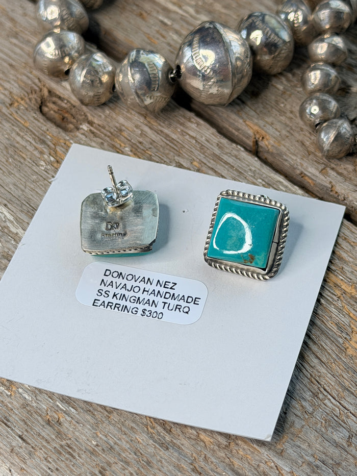Authentic Donovan Nez Navajo Sterling Kingman Stud Earrings
