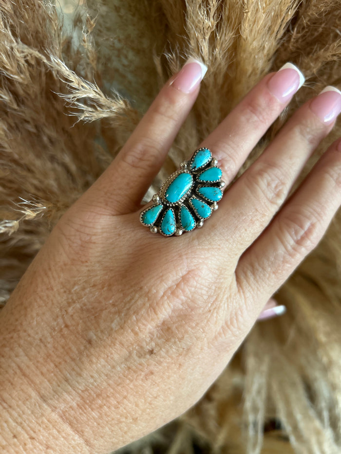 Authentic Half Cluster Geniune Turquoise Adjustable Native made by Alicia Wilson