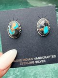 AUTHENTIC HANDCRAFTED STERLING SILVER & BLUE MOJAVE STUD EARRINGS by Freda Martinez