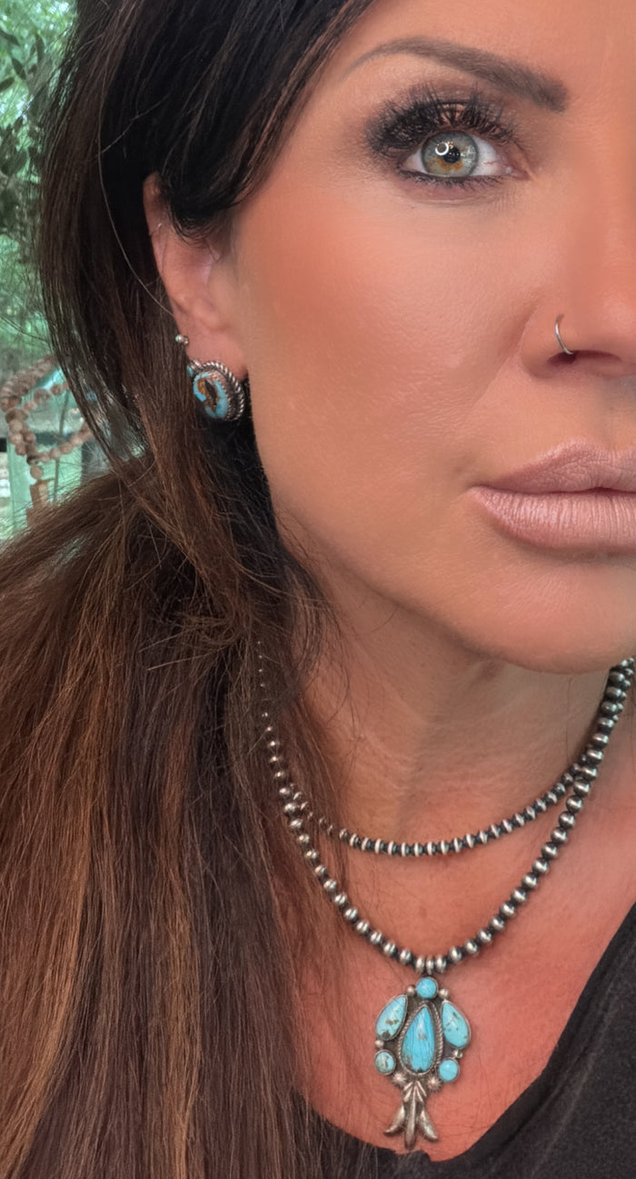 AUTHENTIC HANDCRAFTED STERLING SILVER & BLUE MOJAVE STUD EARRINGS
