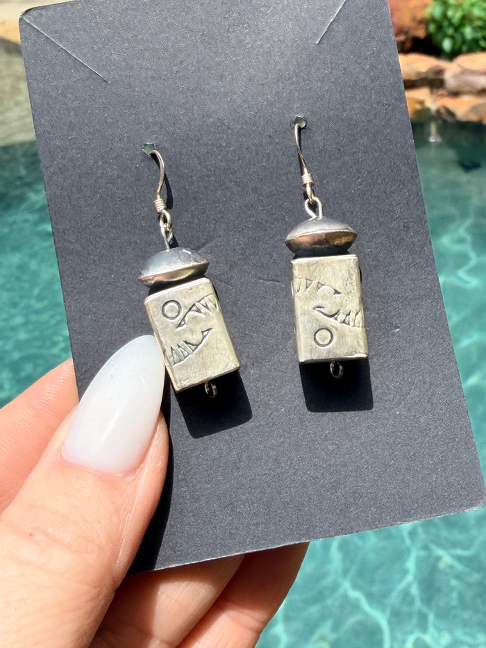Authentic Handmade and stamped Native made barrel and saucer bead earrings