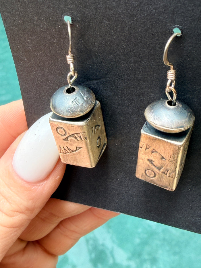 Authentic Handmade and stamped Native made barrel and saucer bead earrings