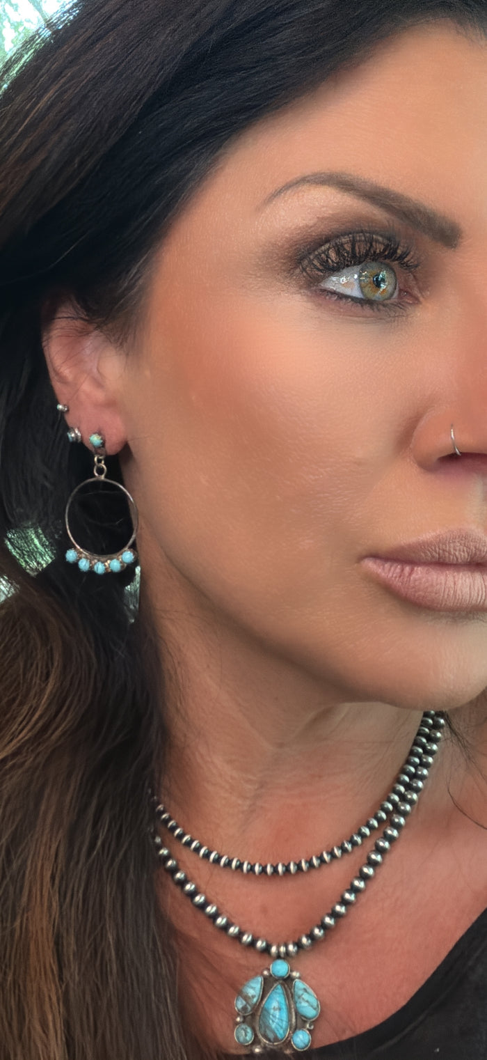 Authentic Lightweight Navajo Artist Chee Turquoise and Sterling Hoop Earrings