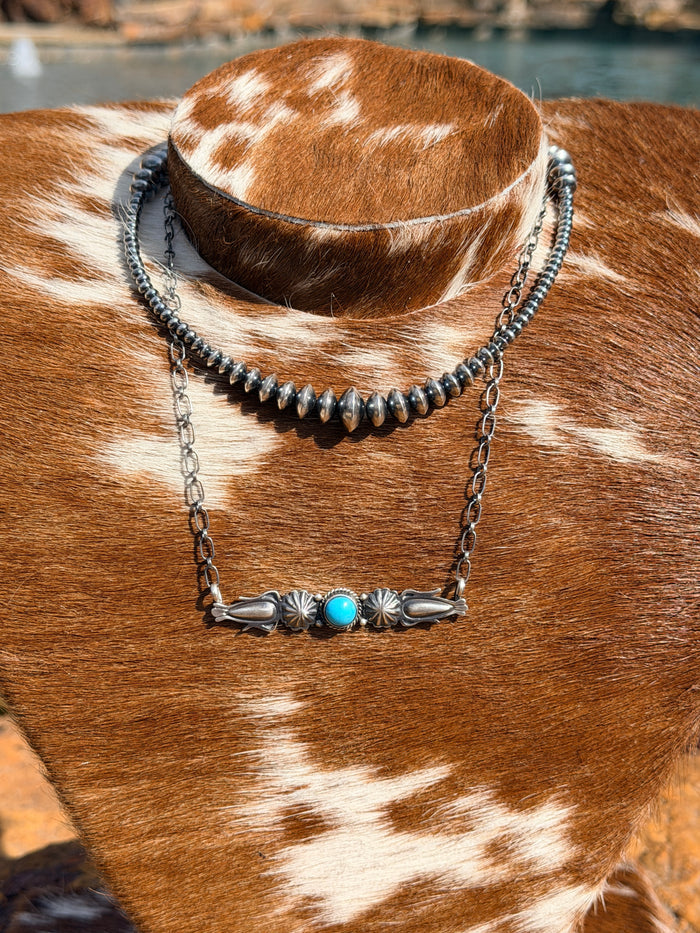 Authentic Marita Benally Navajo Handmade Sterling Silver and Kingman Turquoise Necklace