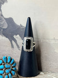Authentic Native America Navajo Sterling Silver Black Onyx Ring By Peggy Skeets sz 6.5
