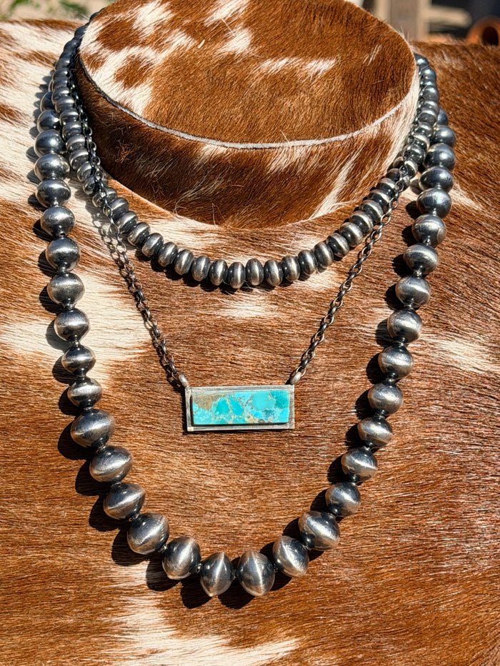 Authentic Native America Navajo Sterling Silver Kingman Turquoise Bar Necklace By Steve Francisco