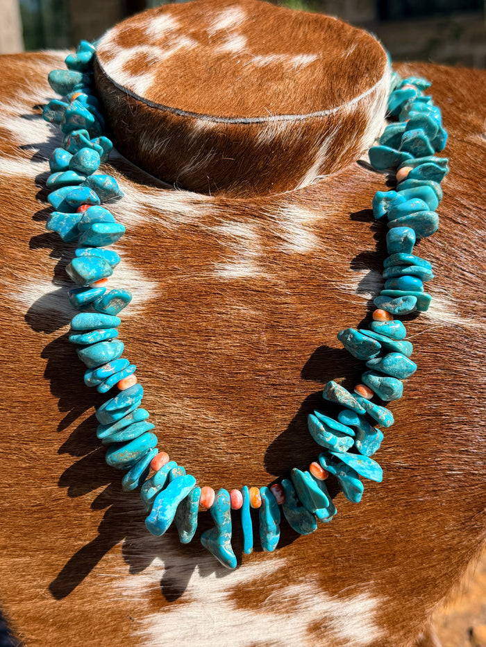Authentic Native American Chip Turquoise & Spiny Lobster Necklace 20”