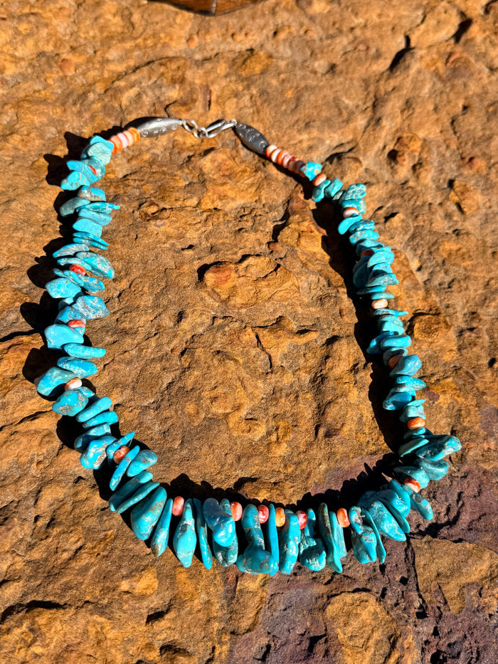 Authentic Native American Chip Turquoise & Spiny Lobster Necklace 20”