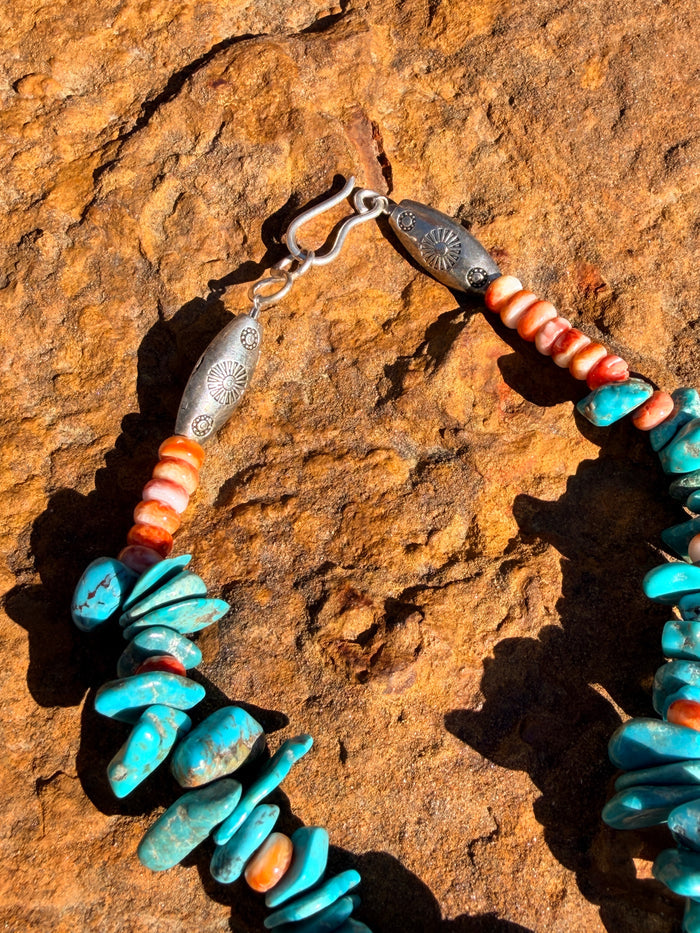 Authentic Native American Chip Turquoise & Spiny Lobster Necklace 20”