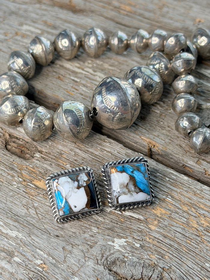 Authentic Native American Navajo Sterling Silver Kingman Krush Post Earring's By Judith Dixon