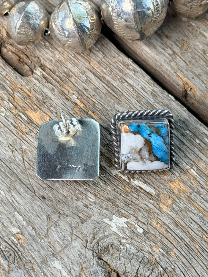 Authentic Native American Navajo Sterling Silver Kingman Krush Post Earring's By Judith Dixon