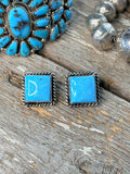 Authentic Native American Navajo Sterling Silver Kingman Turquoise Post Earring's By Judith Dixon