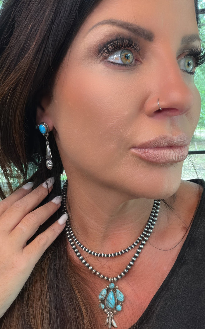 Authentic Native American Navajo Sterling Silver Turquoise Post / Dangling Earring's By Verley Betone