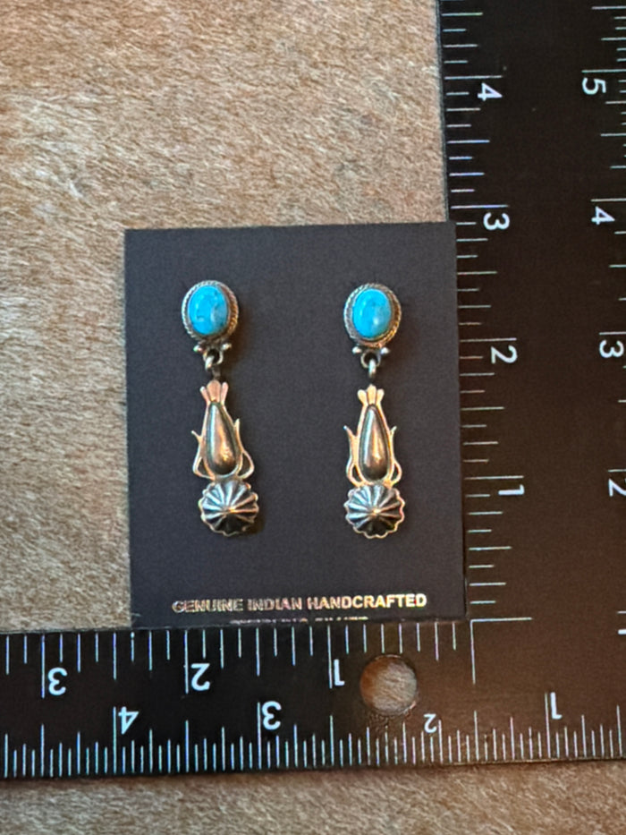 Authentic Native American Navajo Sterling Silver Turquoise Post / Dangling Earring's By Verley Betone