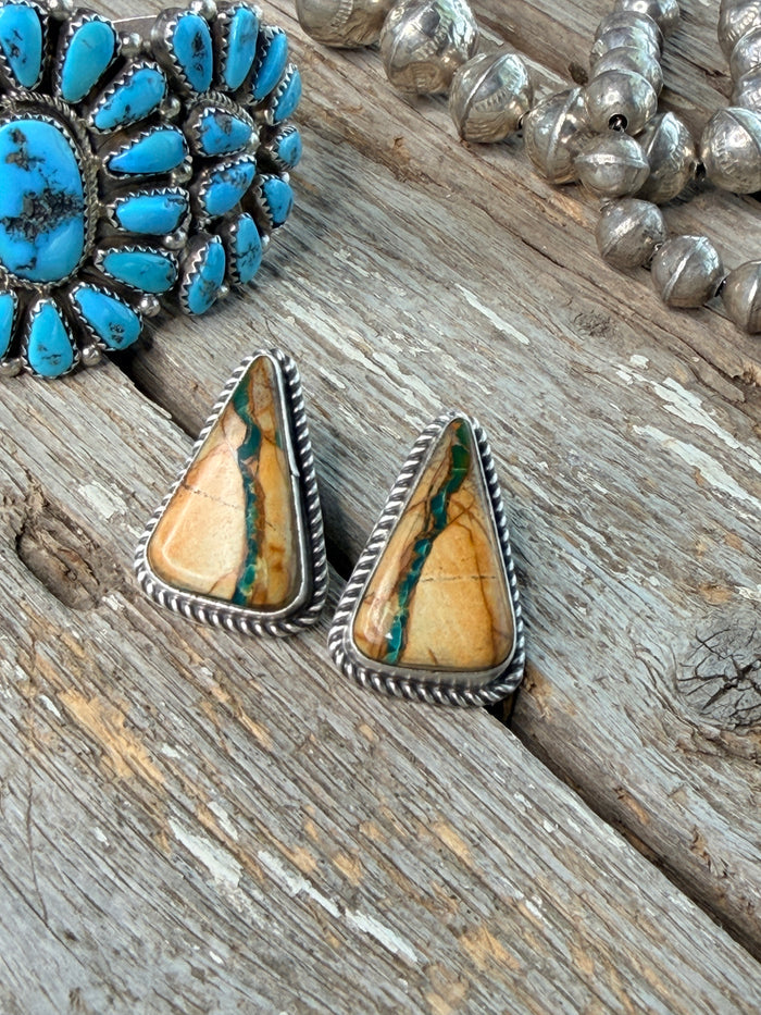 Authentic Native American Sterling Silver Royston Ribbon Post Earring's By Judith Dixon