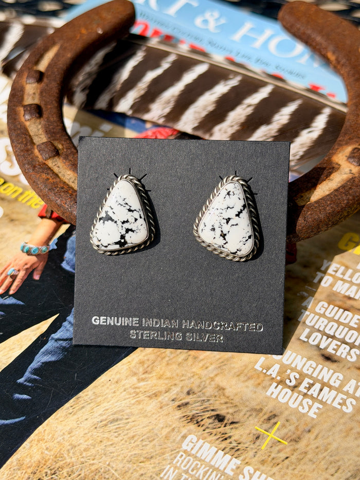 Authentic Native American White Buffalo Stone Post Earring's By C.Belone