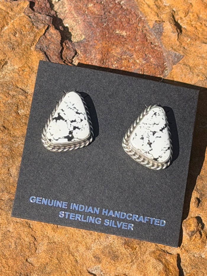 Authentic Native American White Buffalo Stone Post Earring's By C.Belone