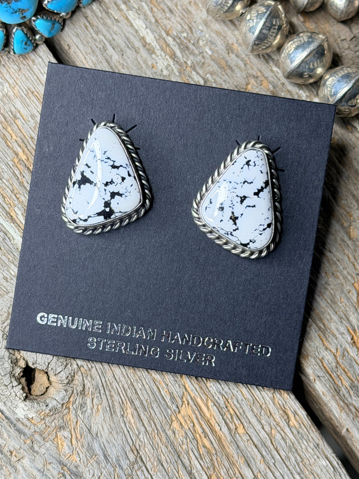 Authentic Native American White Buffalo Stone Post Earring's By C.Belone