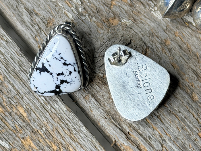 Authentic Native American White Buffalo Stone Post Earring's By C.Belone