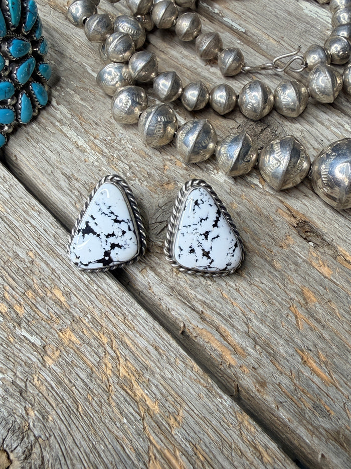 Authentic Native American White Buffalo Stone Post Earring's By C.Belone