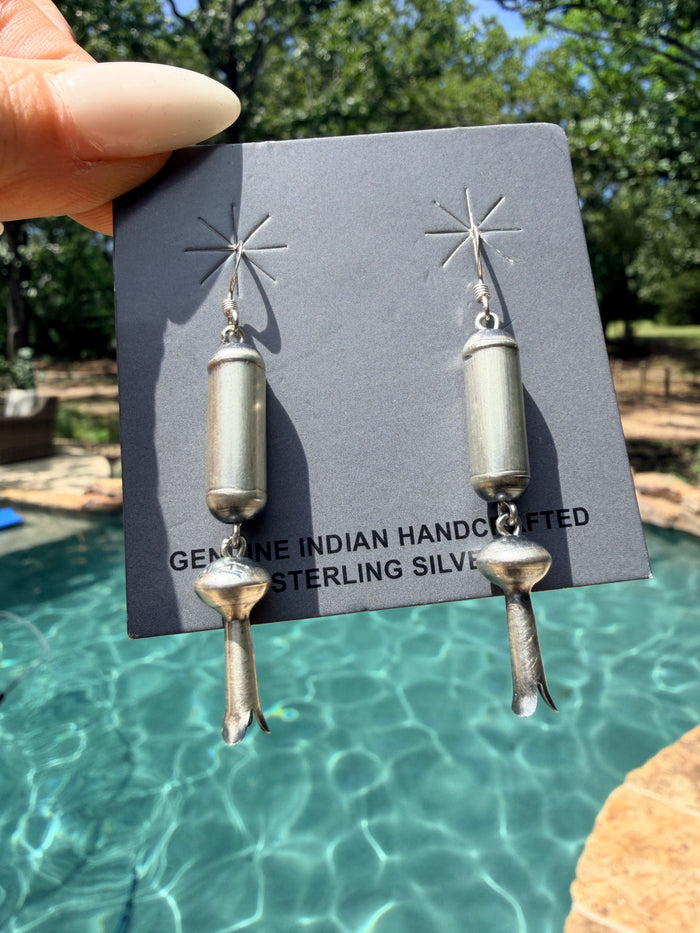 Authentic Native Made by Crystal Haley, Handcrafted Sterling Silver Pearl Blossom Dangle Earrings