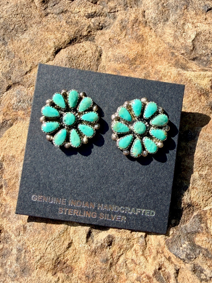 Authentic Native Made Royston Turquoise Stud Cluster Earrings