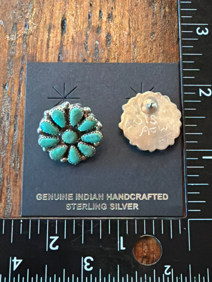 Authentic Native Made Royston Turquoise Stud Cluster Earrings