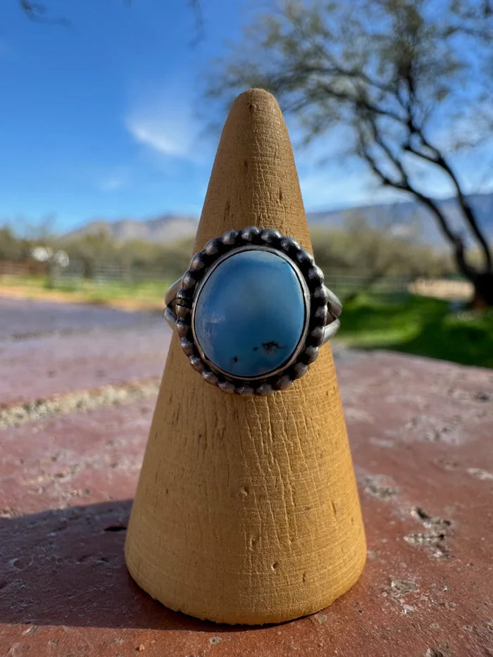 Authentic Native Round Golden Hills Turquoise and Sterling Silver Ring, Size 8